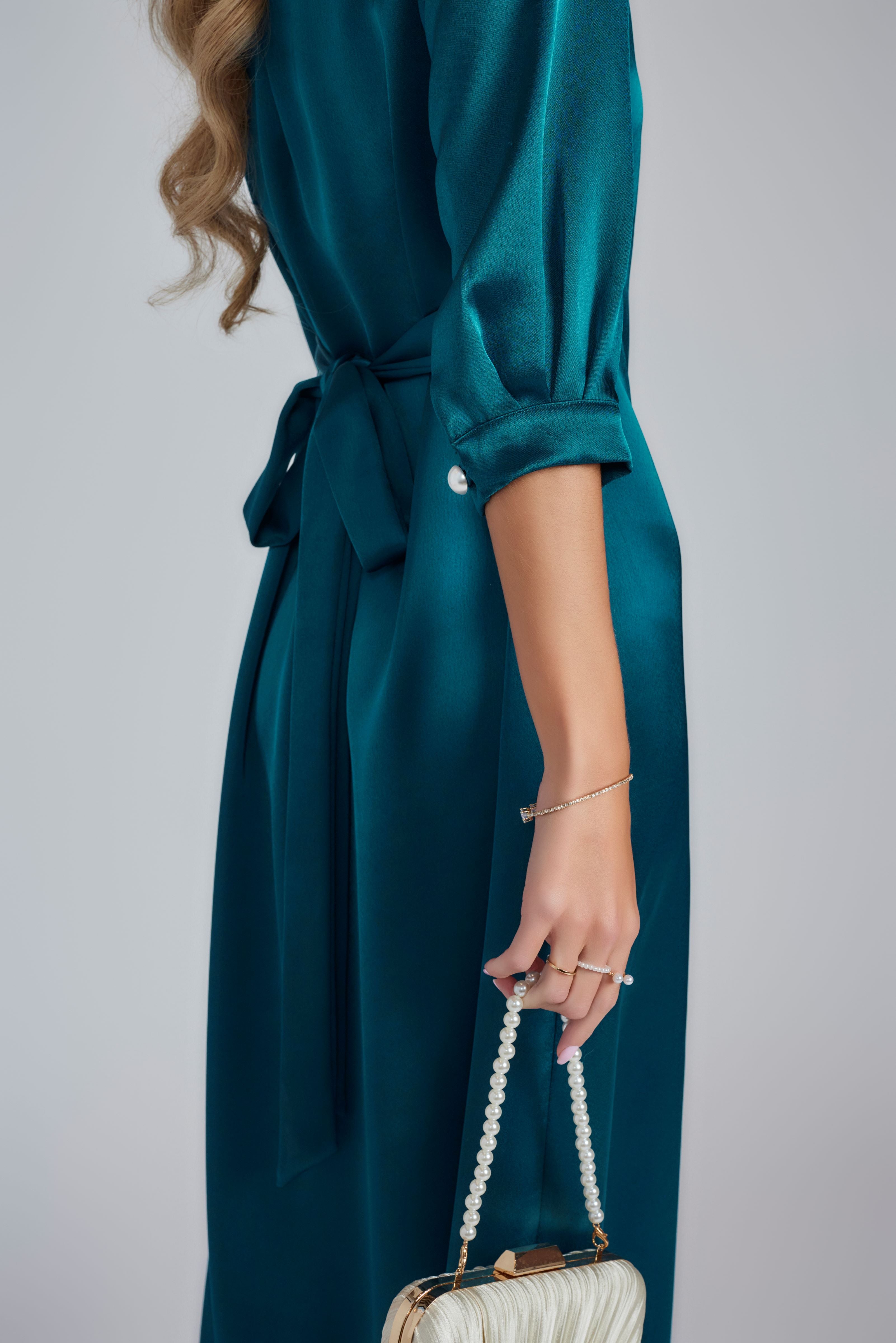 Kate Satin Evening Dress - Turquoise - Olivvi World