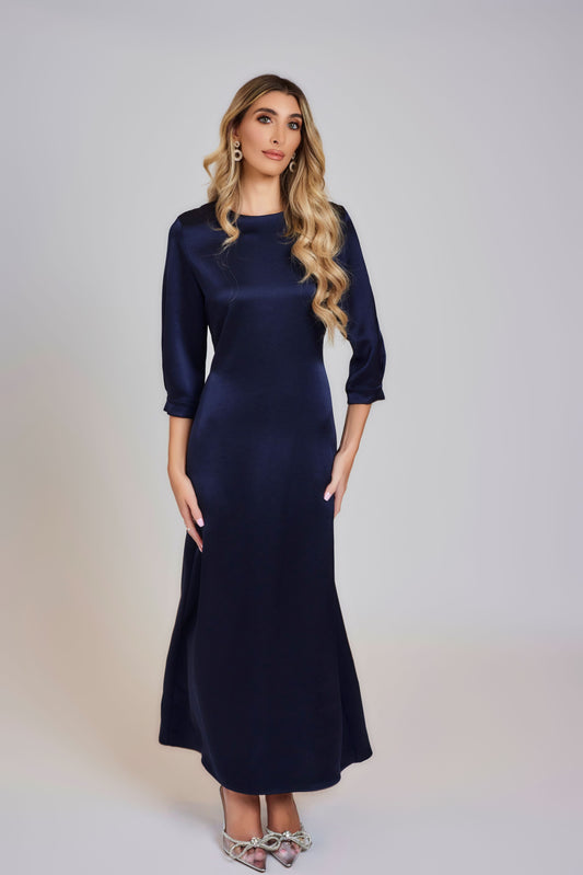 Kate Satin Evening Dress - Navy - Olivvi World