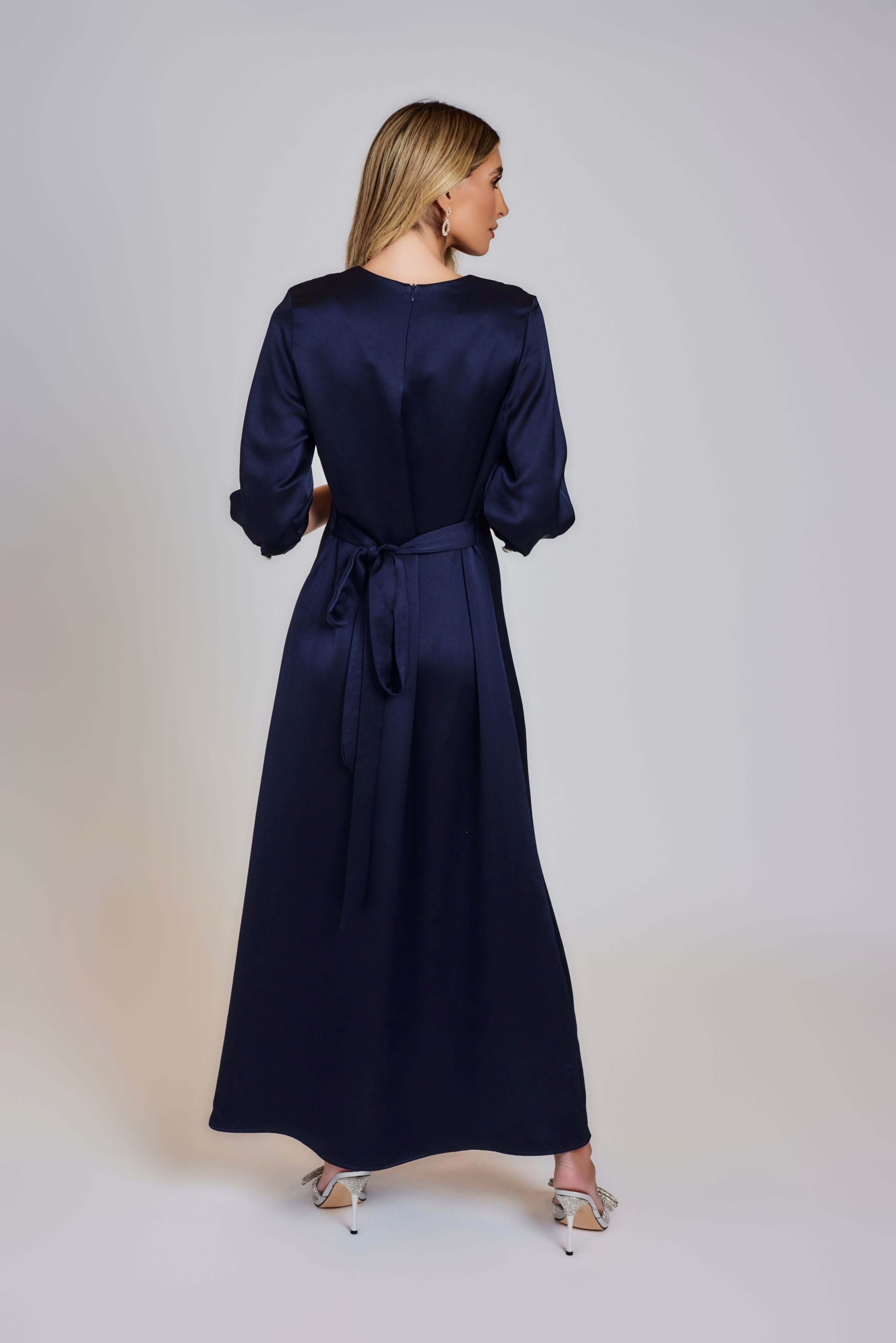 Kate Satin Evening Dress - Navy - Olivvi World