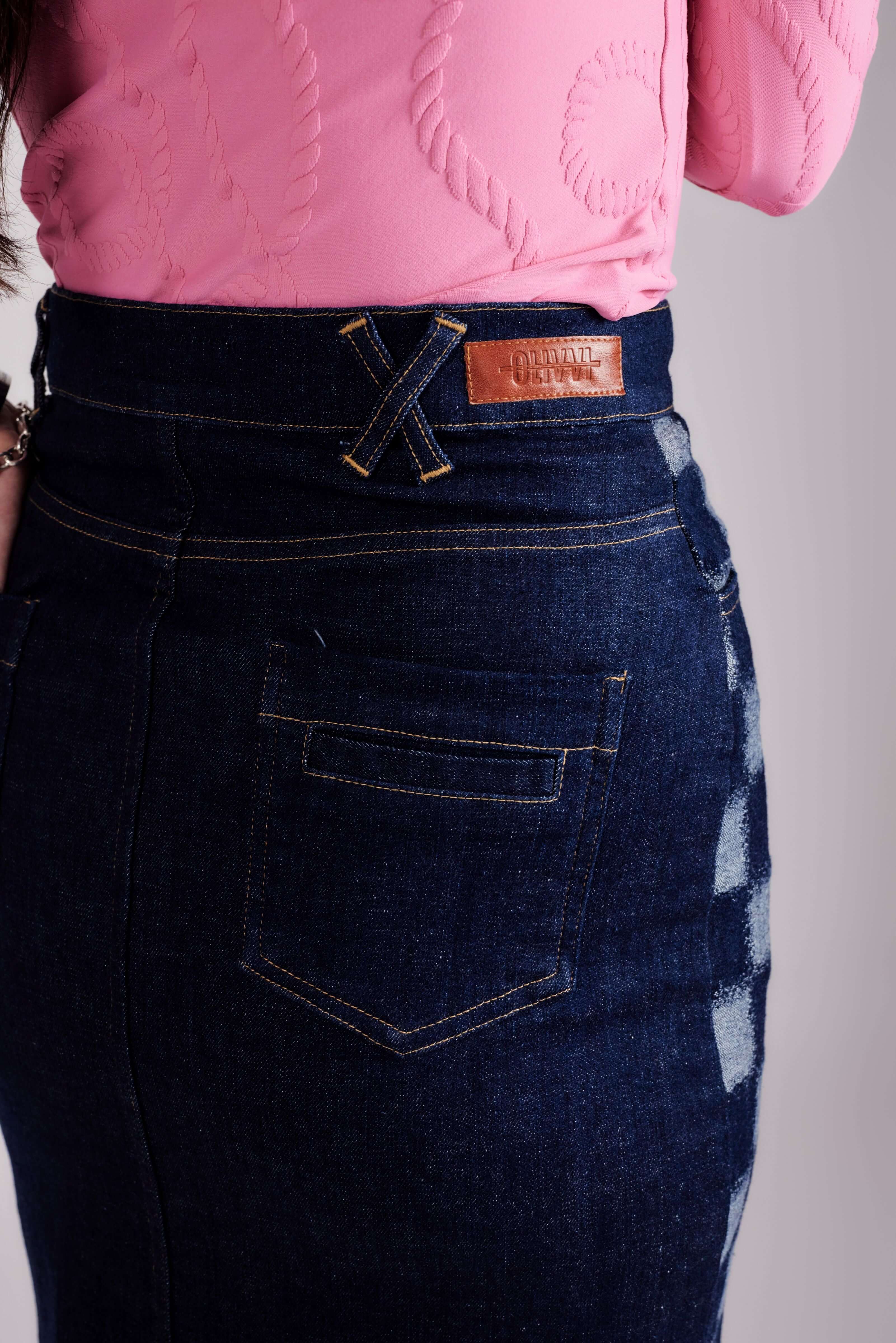 Straight Denim Skirt - Fiesta Blue Denim - Olivvi World