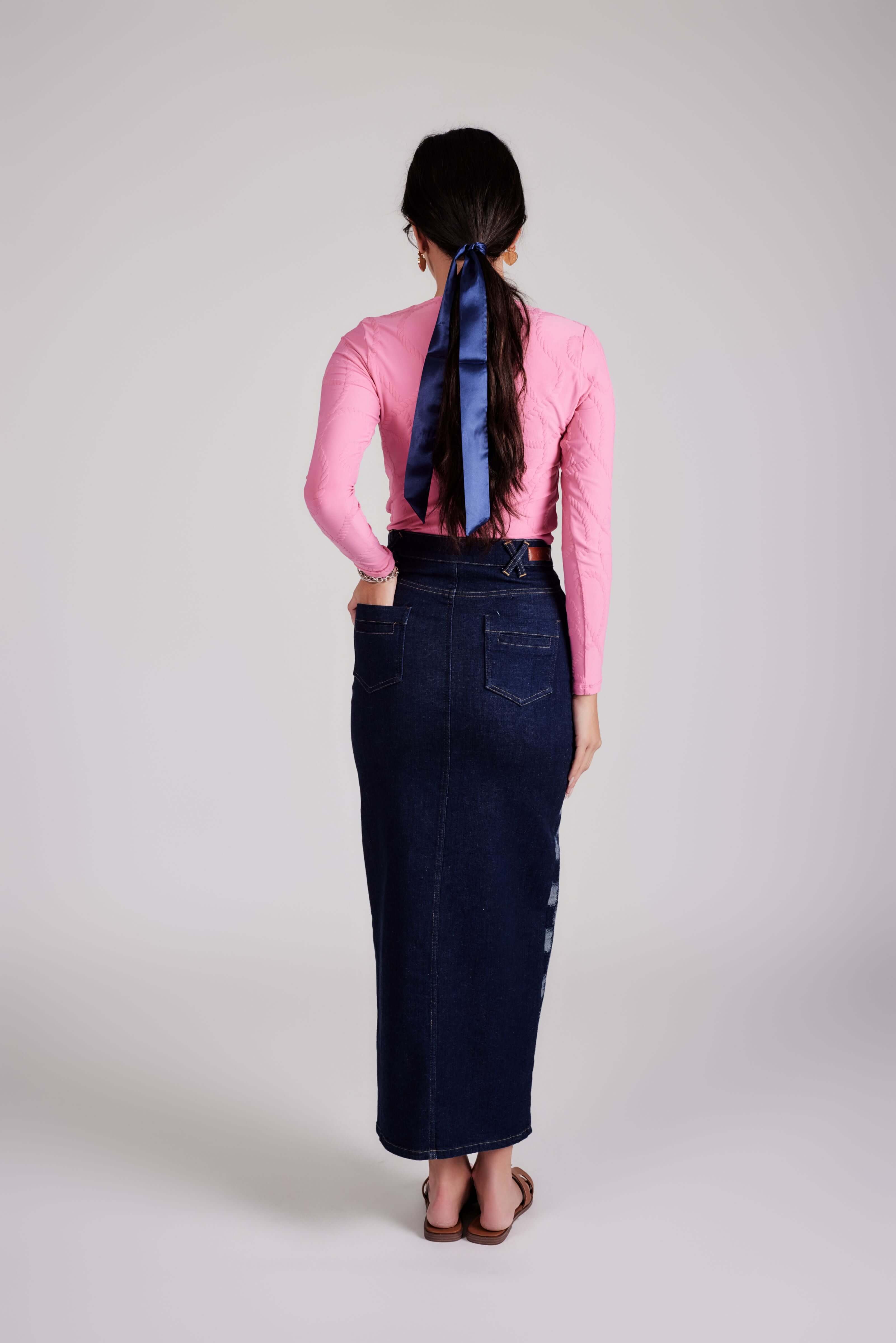 Straight Denim Skirt - Fiesta Blue Denim - Olivvi World
