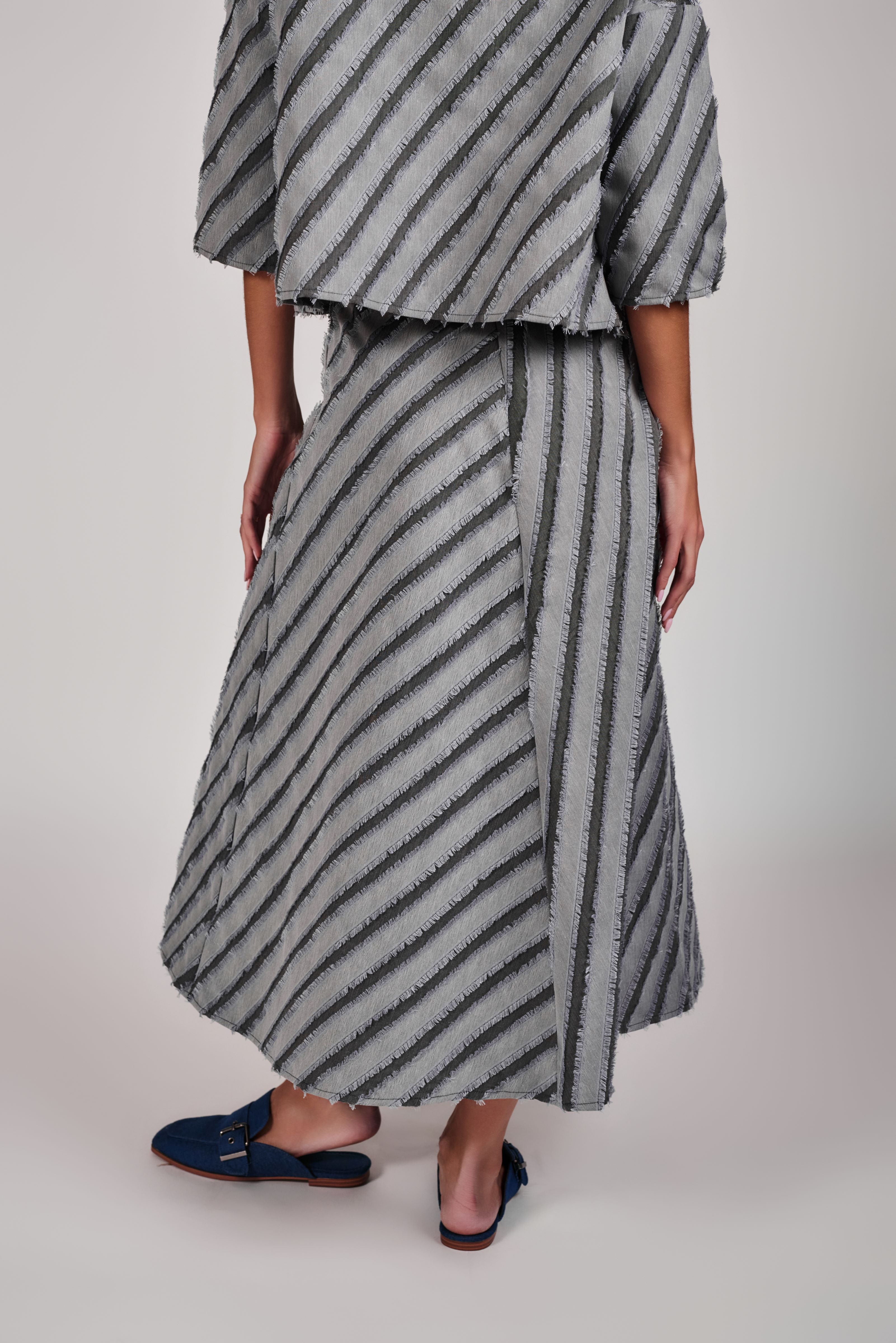 Tara Textured Maxi Skirt - Textured Gray And Blue - Olivvi World
