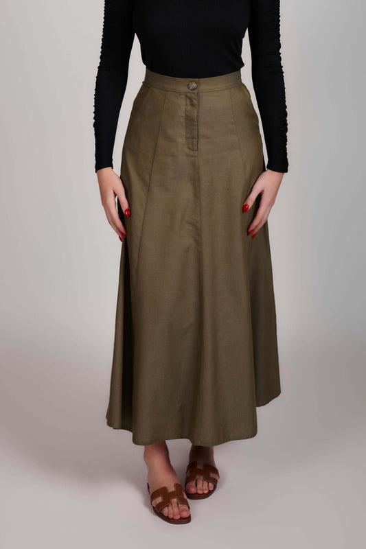 Twill Maxi Skirt - Army Green - Olivvi World