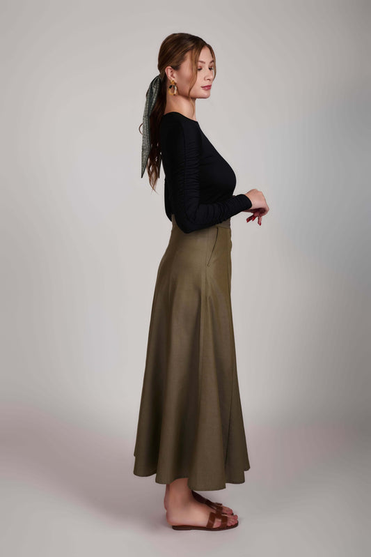 Twill Maxi Skirt - Army Green - Olivvi World