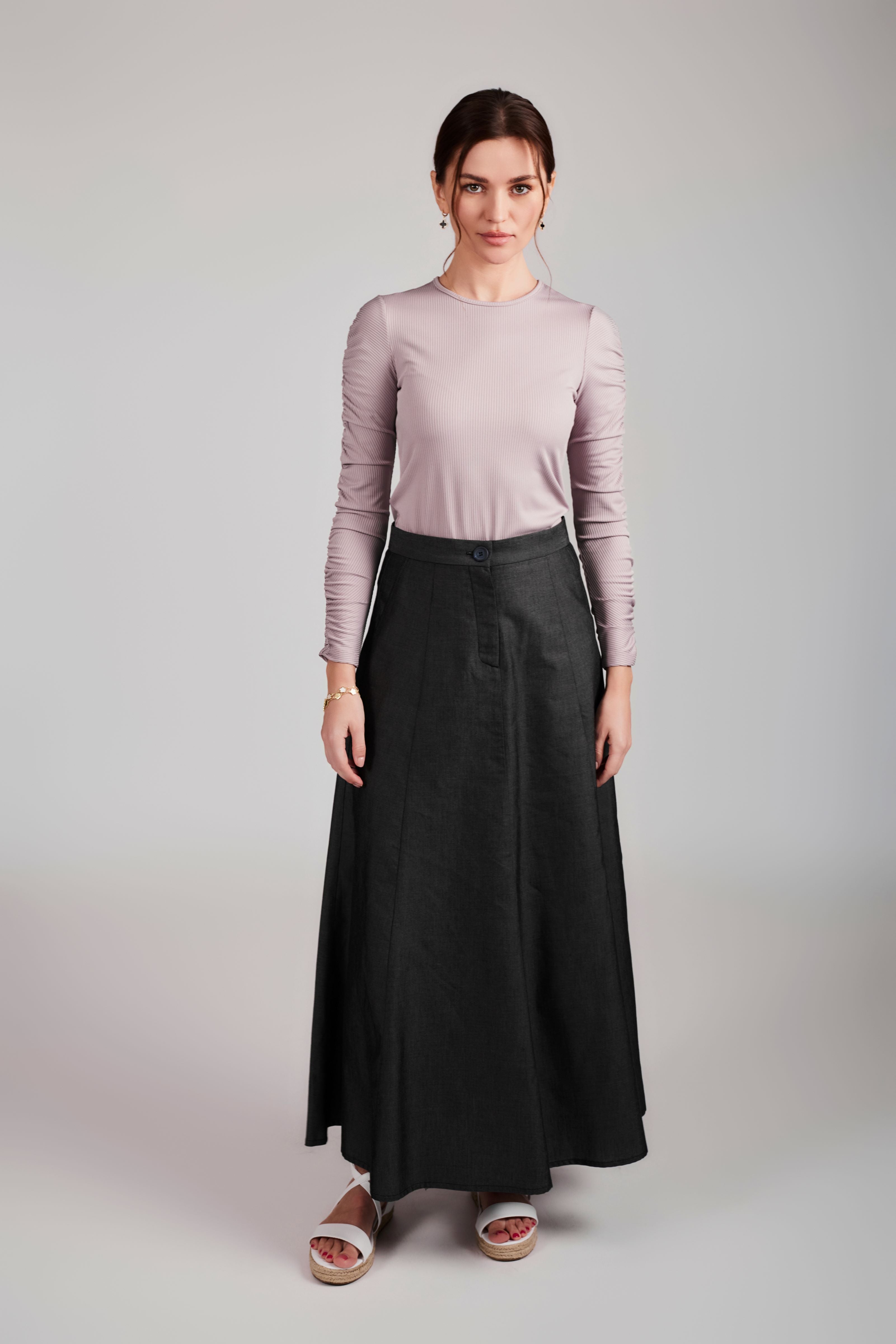 Twill Maxi Skirt - Charcoal - Olivvi World