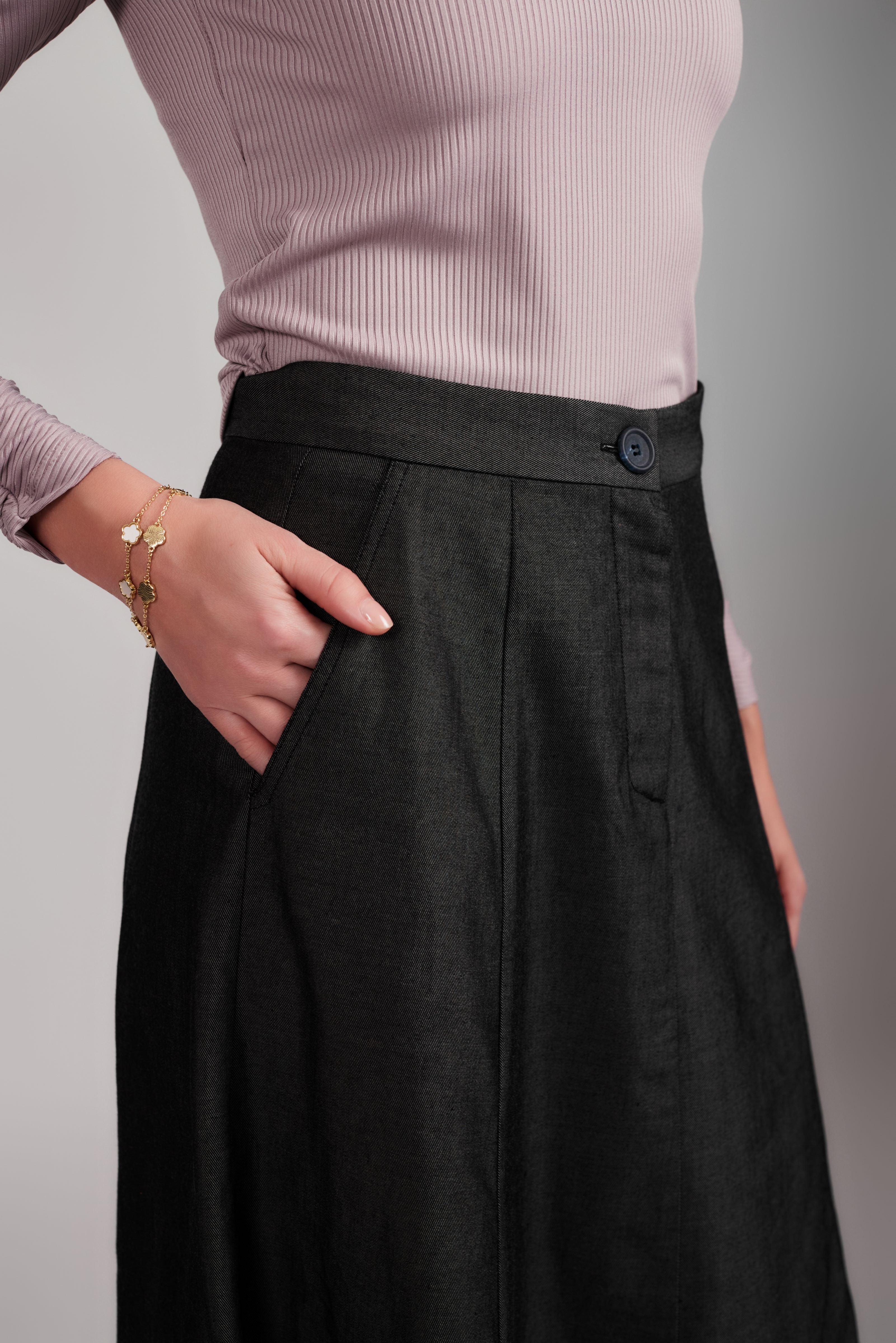 Twill Maxi Skirt - Charcoal - Olivvi World