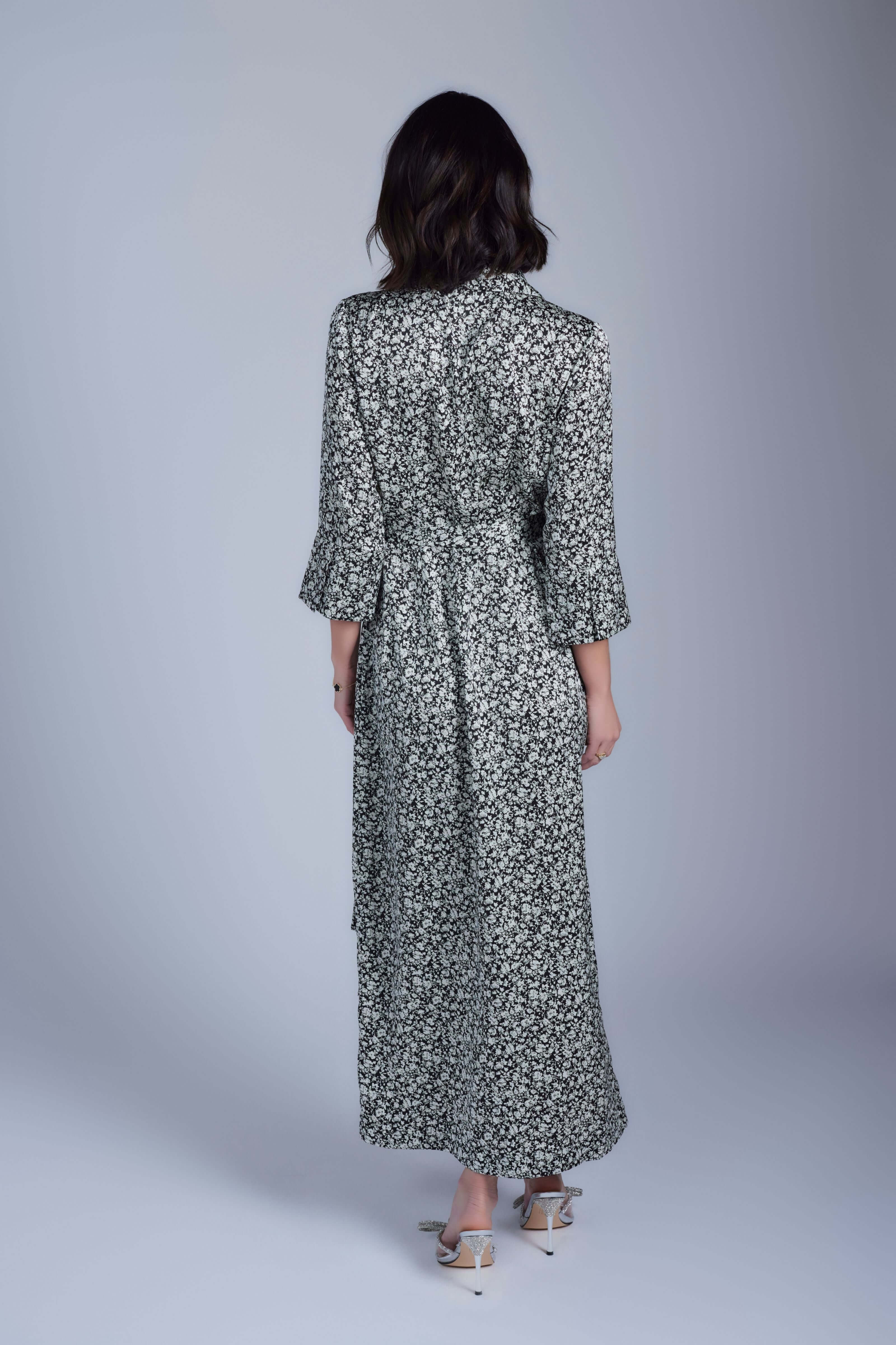 Floral Maxi Wrap Dress - Black and Cream - Olivvi World