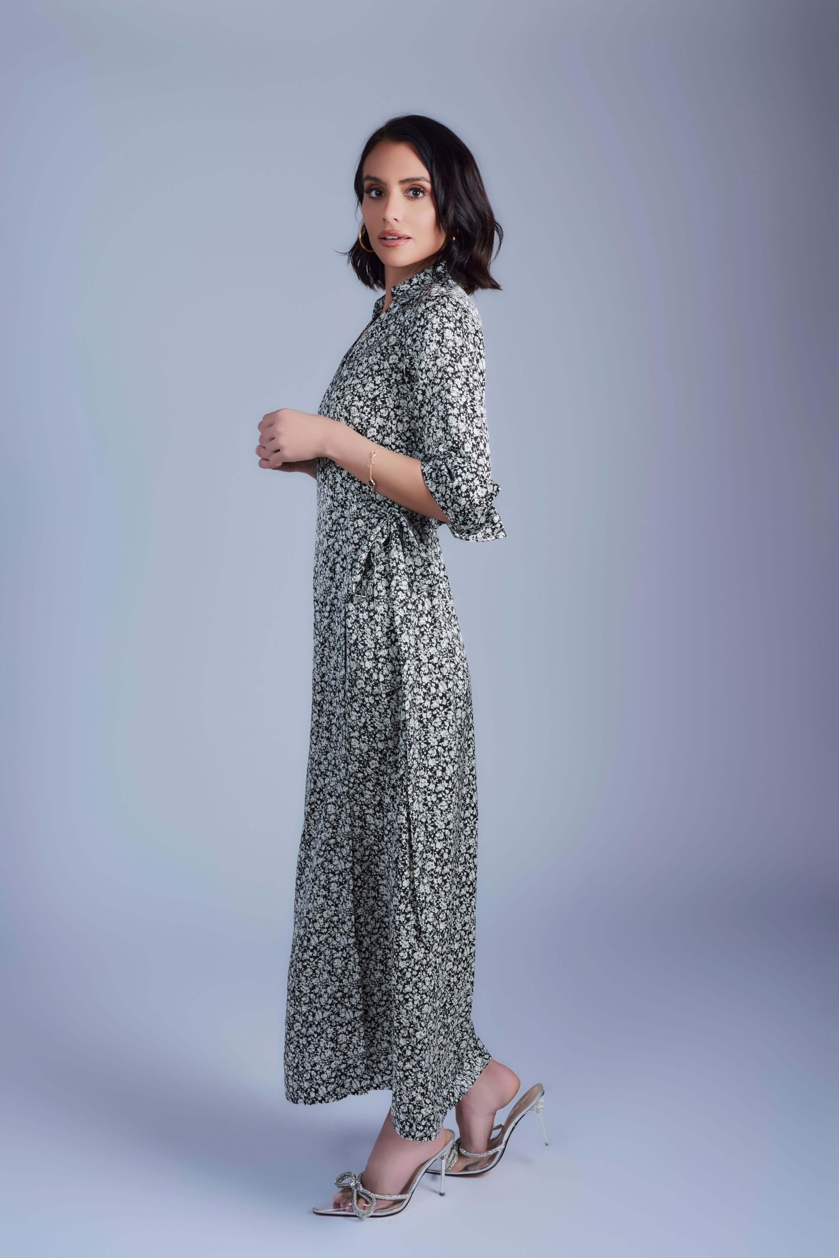 Floral Maxi Wrap Dress - Black and Cream - Olivvi World