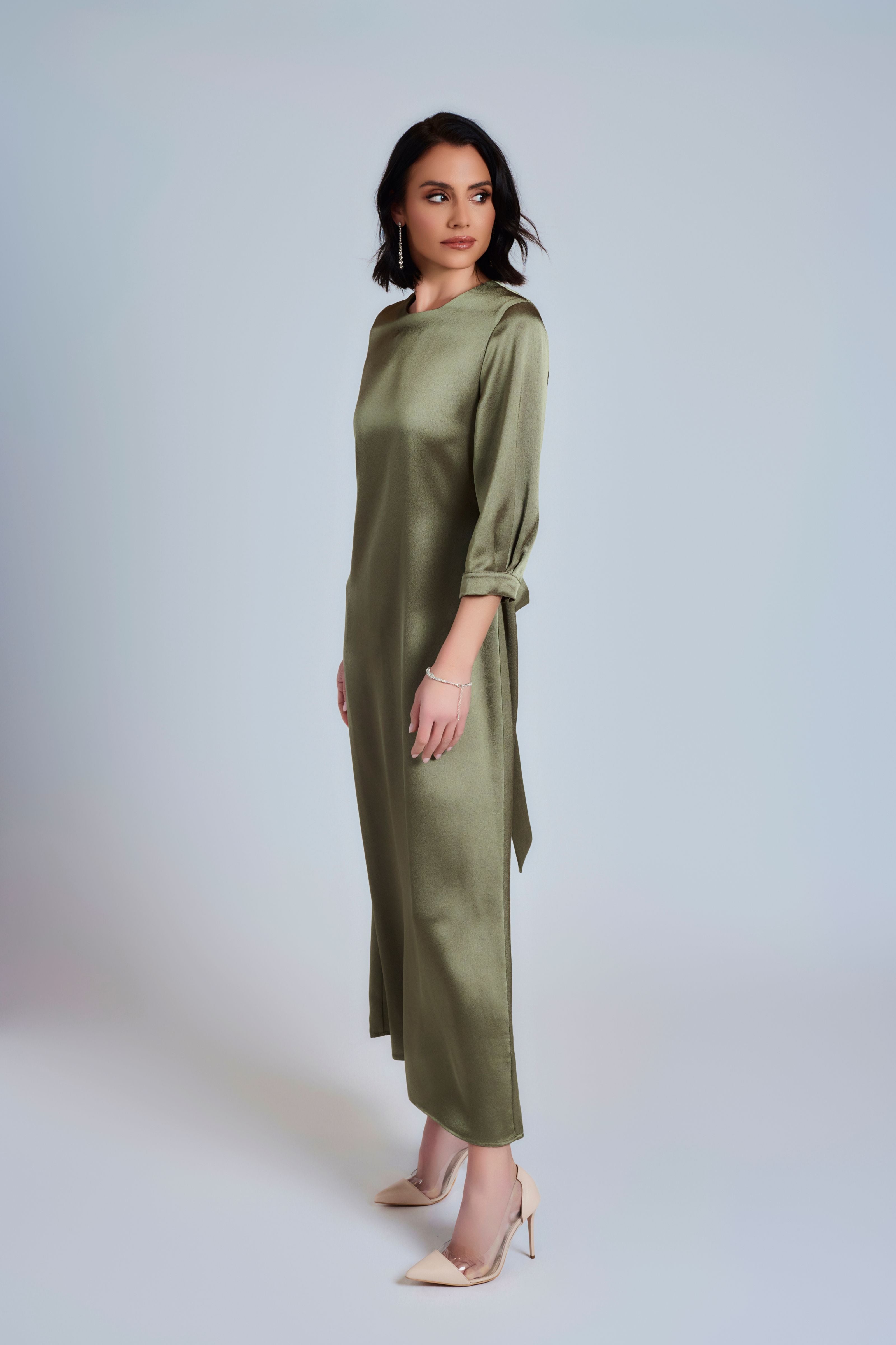 Kate Satin Evening Dress - Deep Green - Olivvi World