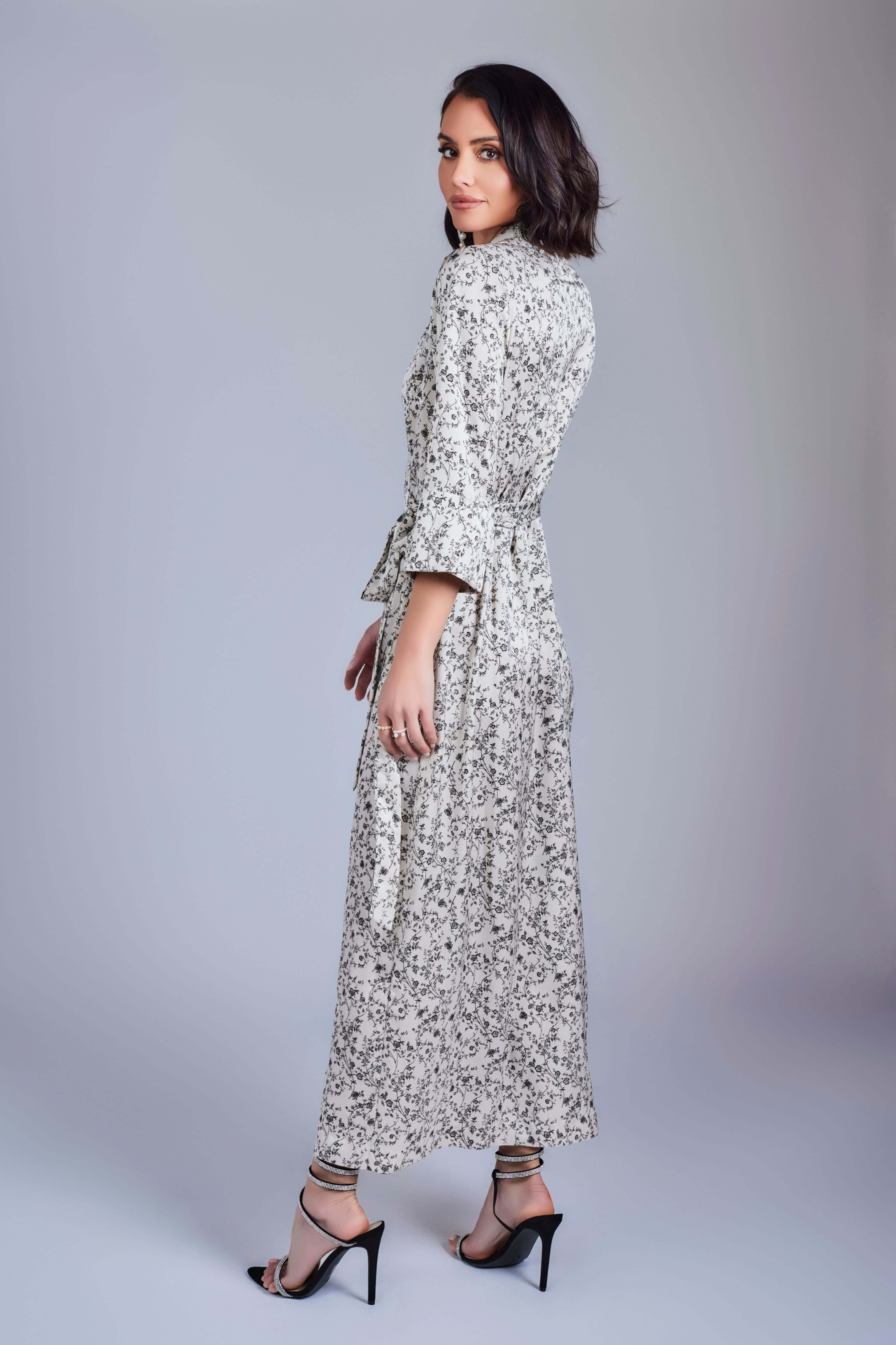 Floral Maxi Wrap Dress - Ivory and Black - Olivvi World