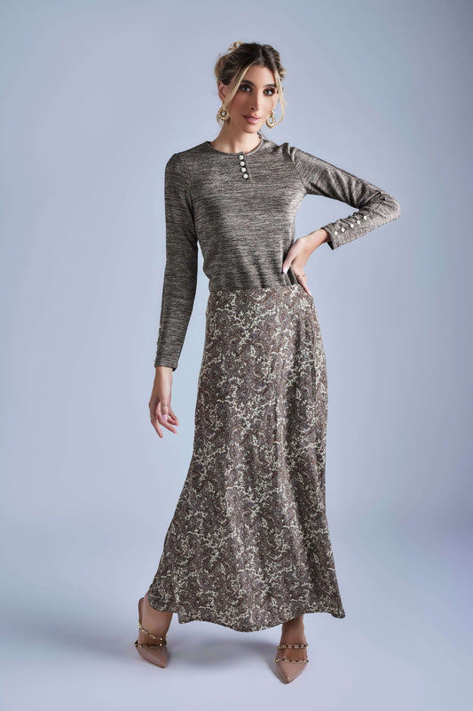 Paisley Maxi Trumpet Skirt - Brown Paisley - Olivvi World