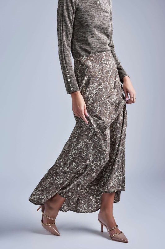 Paisley Maxi Trumpet Skirt - Brown Paisley - Olivvi World