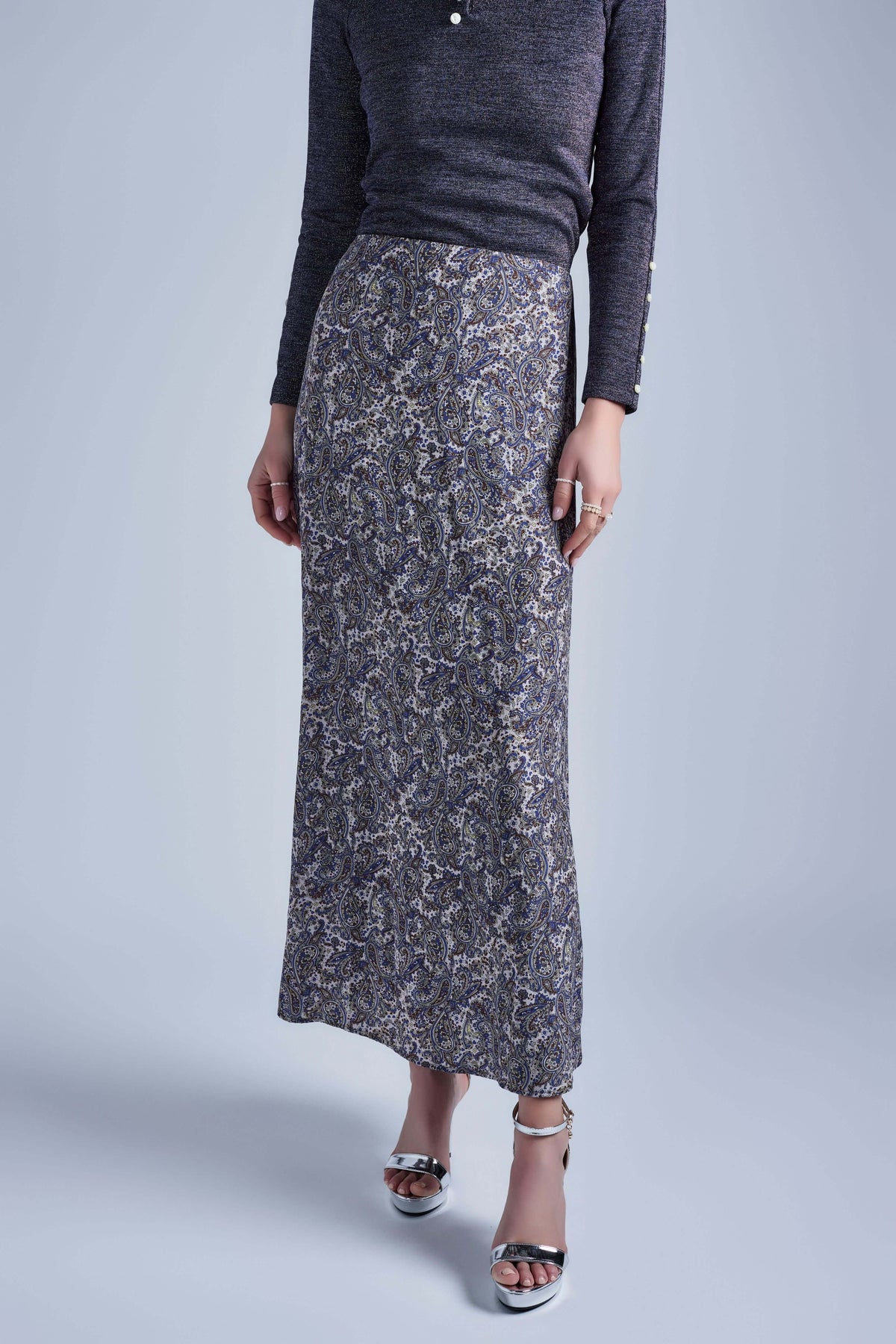 Paisley Maxi Trumpet Skirt - Blue Paisley - Olivvi World