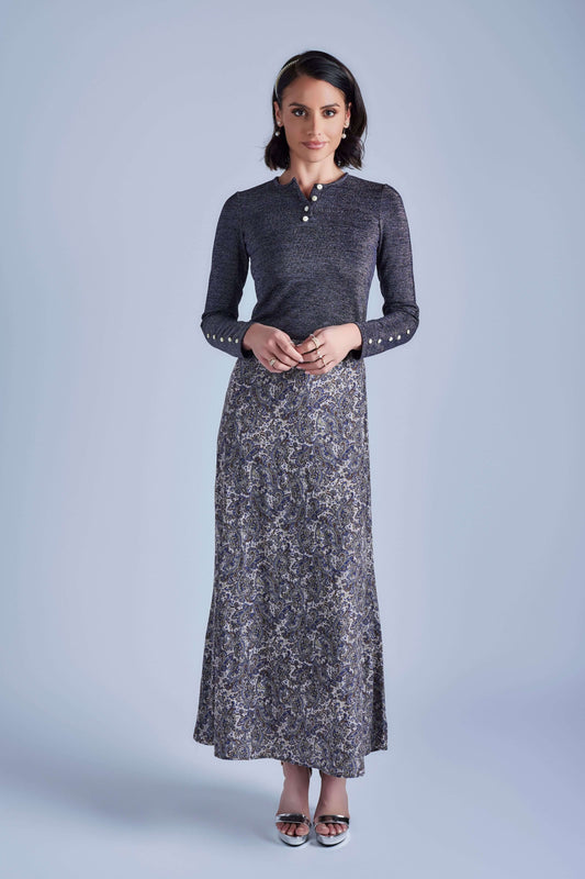 Paisley Maxi Trumpet Skirt - Blue Paisley - Olivvi World