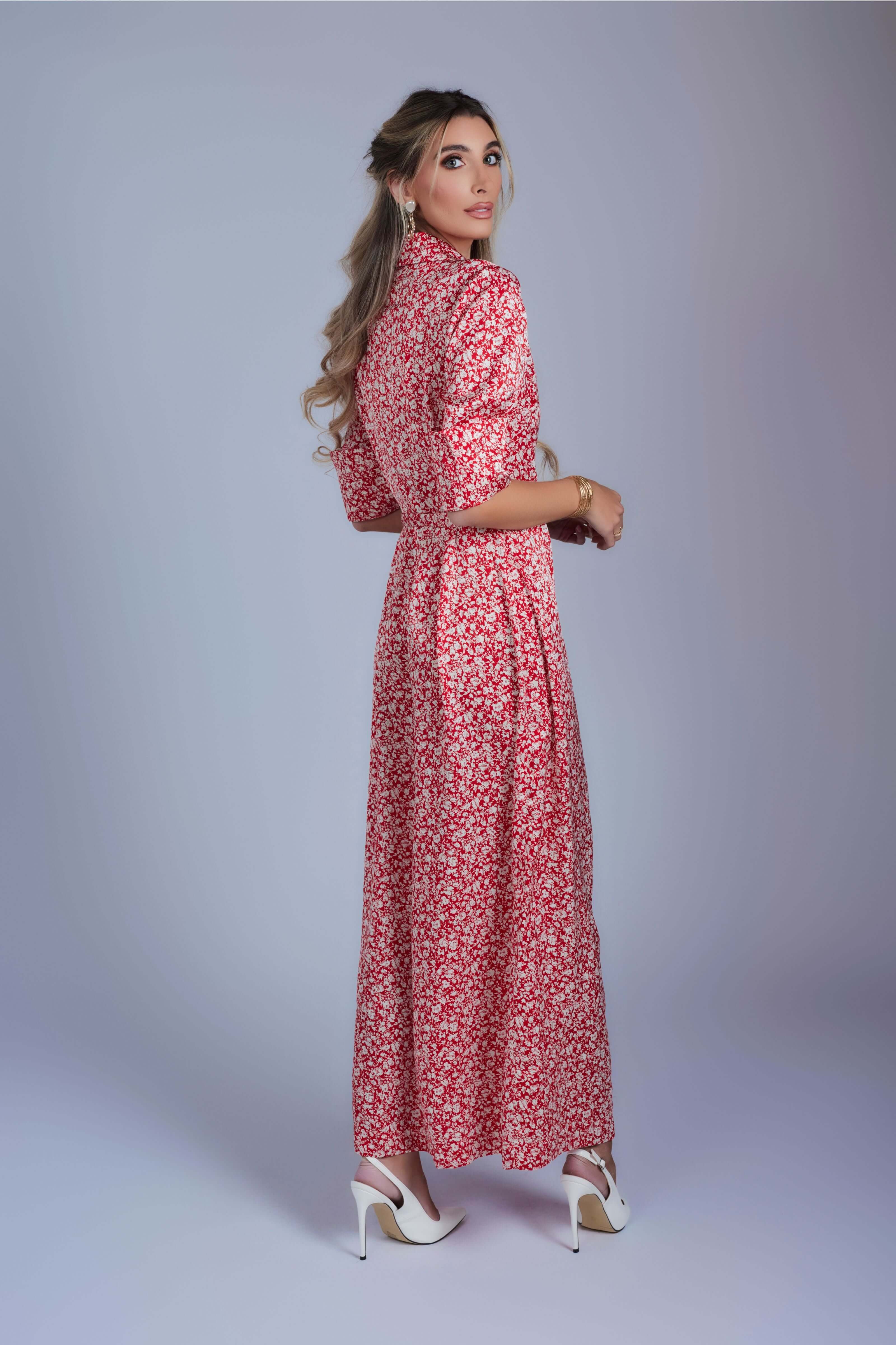 Floral Maxi Wrap Dress - Red and Cream - Olivvi World