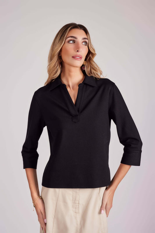 Valerie V-Neck Collar Top - Black - Olivvi World