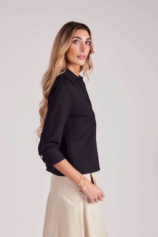 Valerie V-Neck Collar Top - Black - Olivvi World