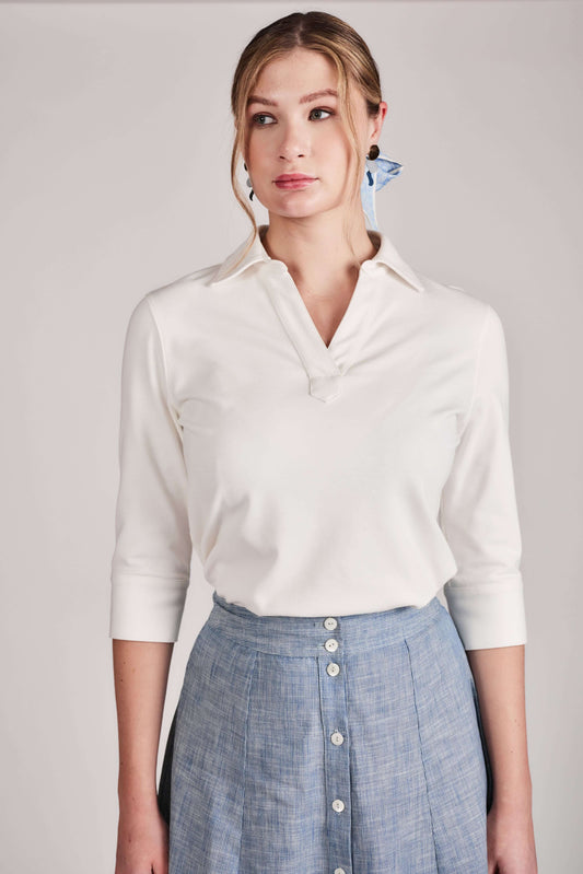 Valerie V-Neck Collar Top - Ivory - Olivvi World