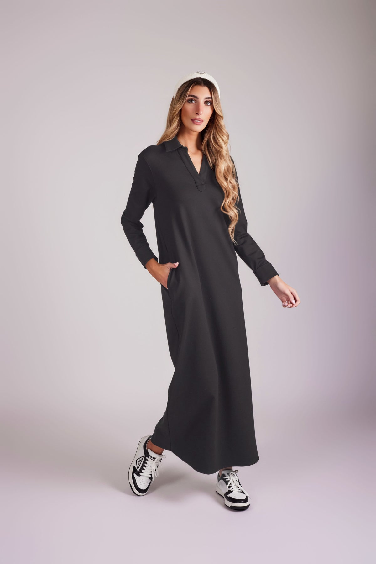 Valerie V-Neck Collar Dress - Washed Black - Olivvi World