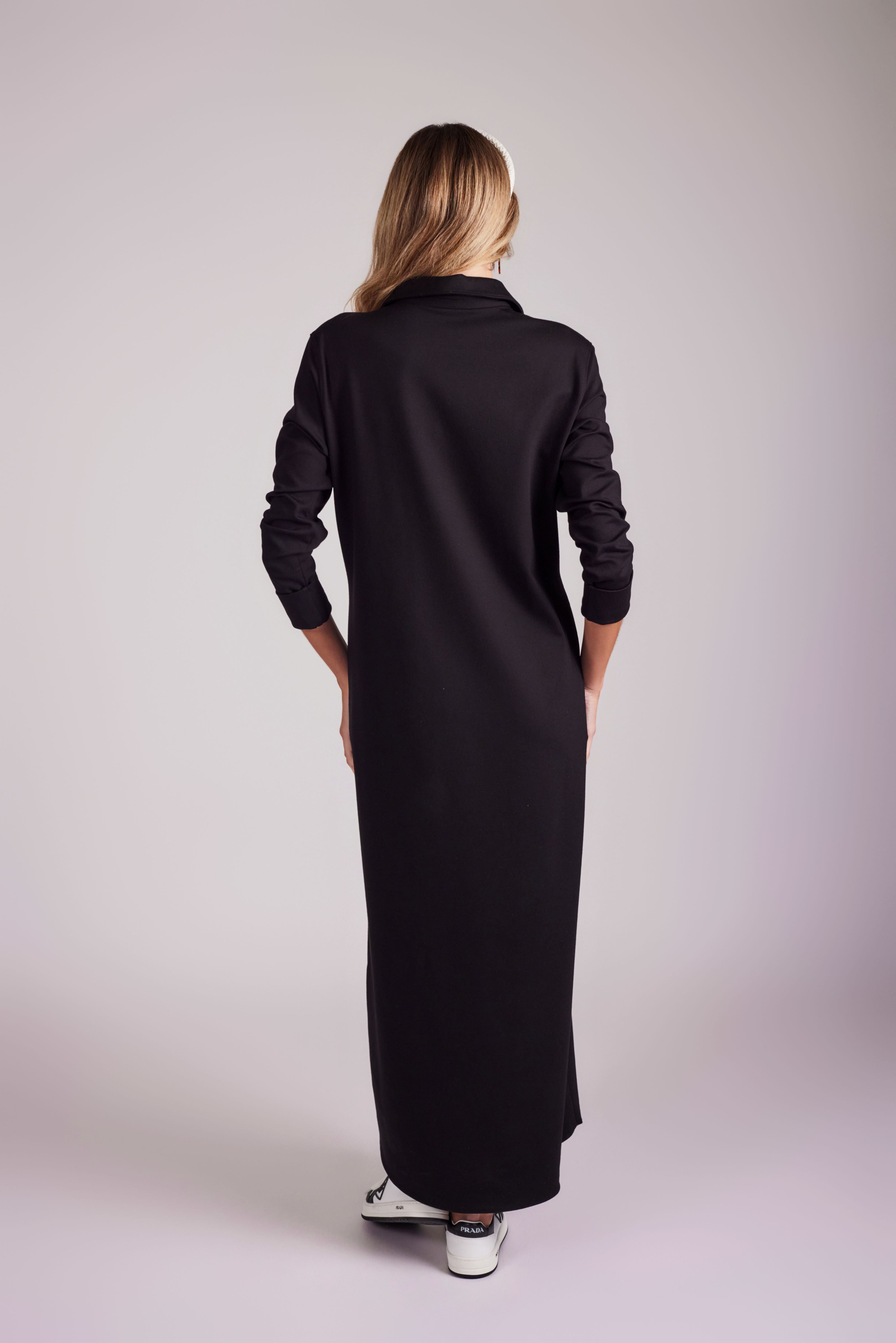 Valerie V-Neck Collar Dress - Washed Black - Olivvi World