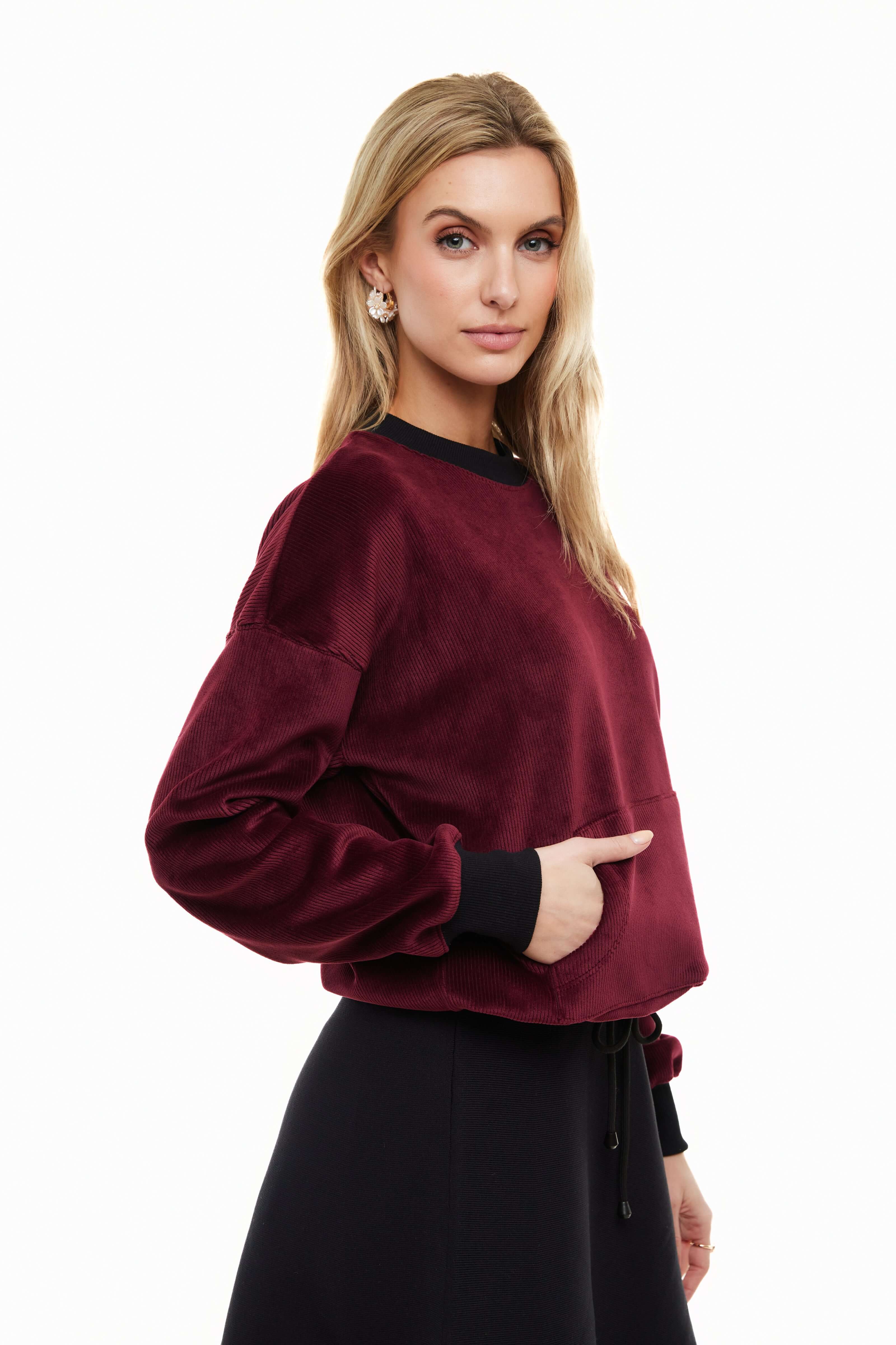 Autumn Contrast Women’s Sweater, Wine/Black – Olivvi World