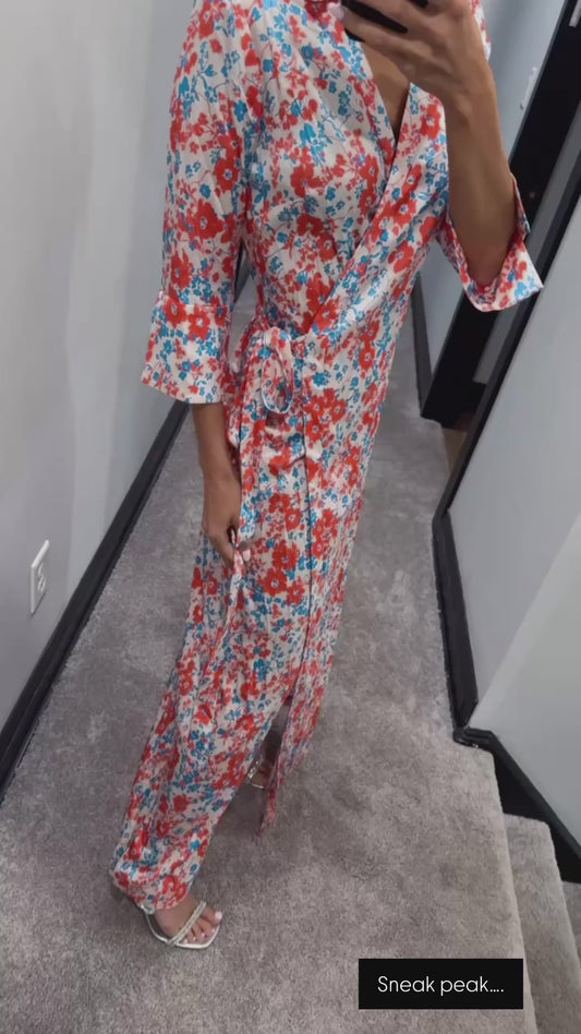 Fleur de Soleil Satin Wrap Dress