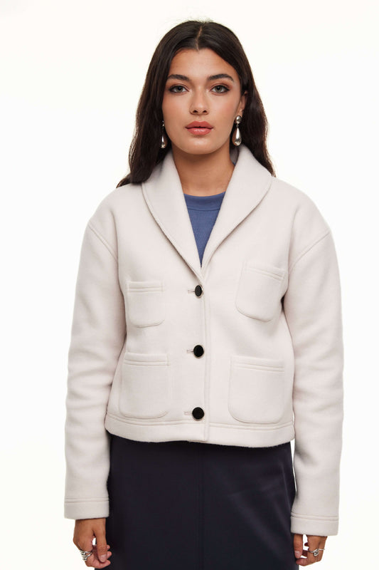 Shawl Collar Women’s Jacket, Beige – Olivvi World