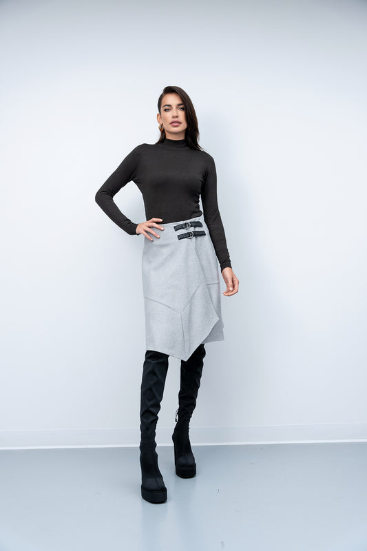 Asymmetrical Short Buckle Skirt - Grey - Olivvi World