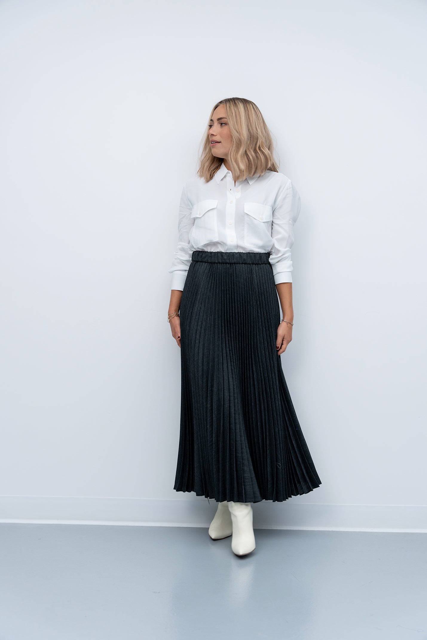 Pleated Maxi Skirt - Charcoal Grey - Olivvi World