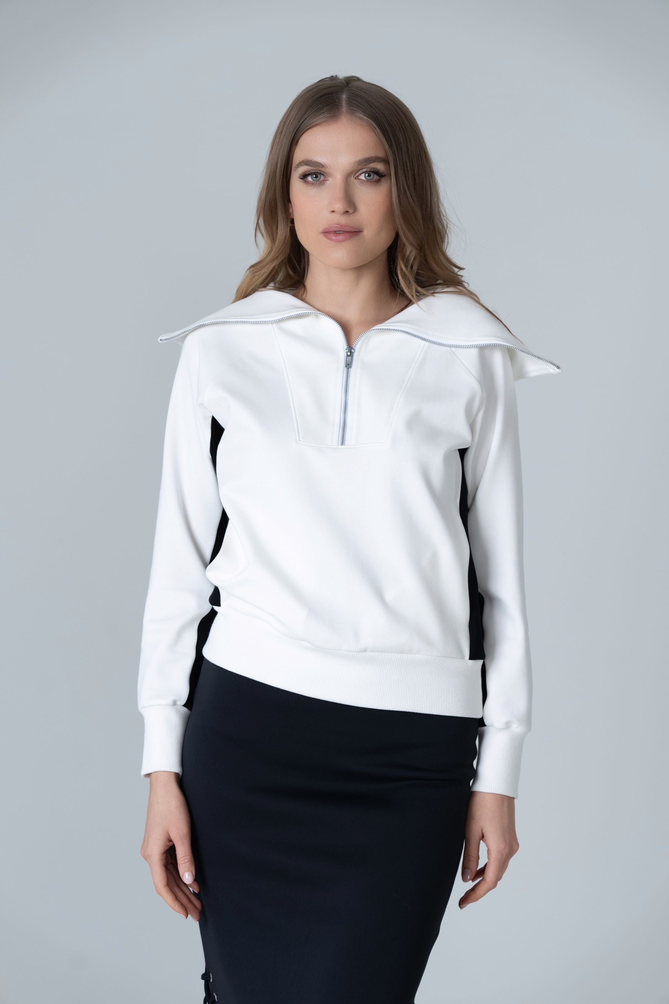 Anna Pullover Zipper Sweater - White and Black - Olivvi World