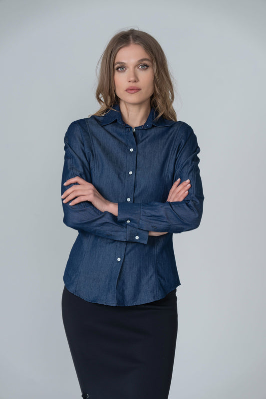 Chambray Button Blouse - Mid Chambray - Olivvi World