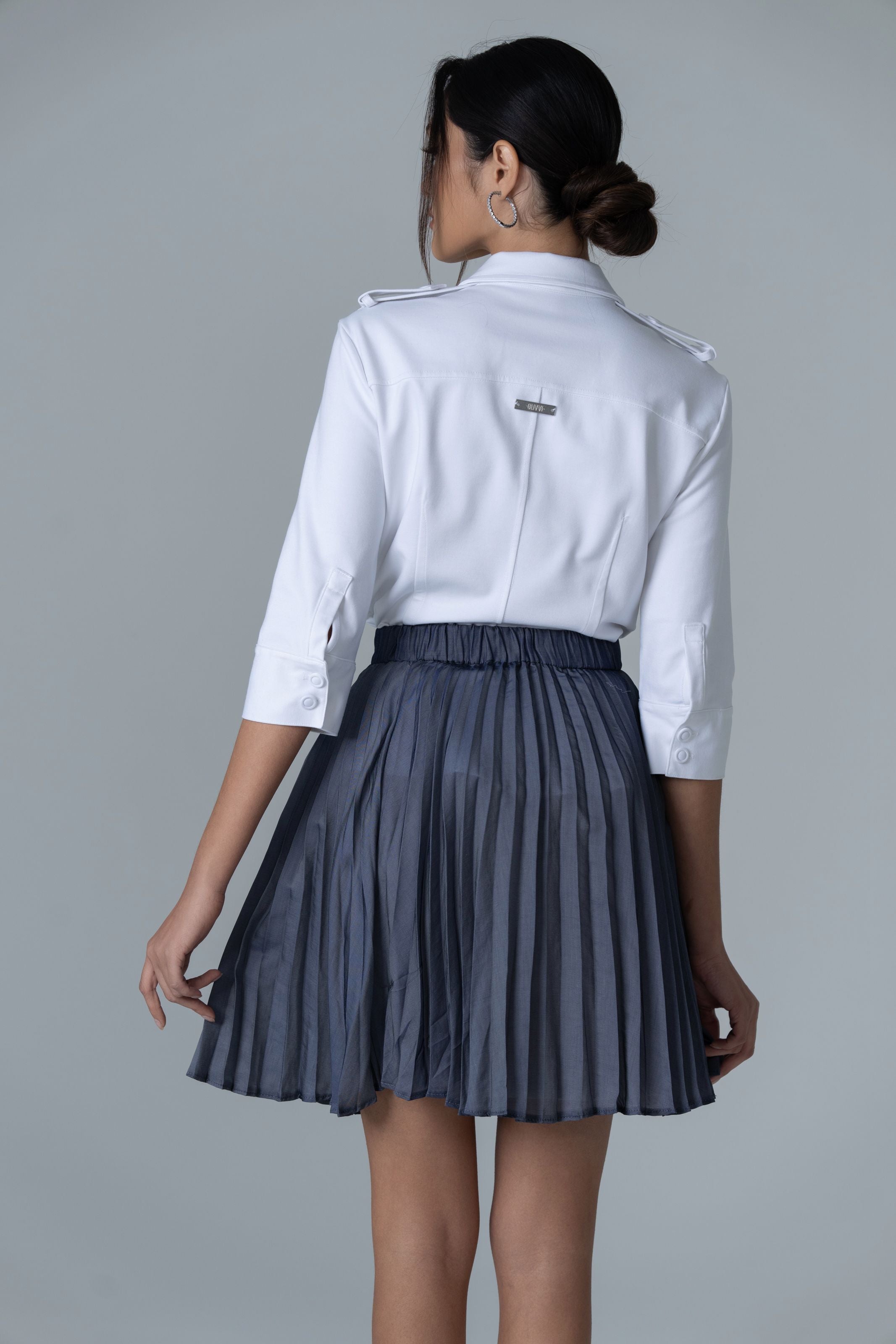 Pleated Short Skirt - Denim - Olivvi World